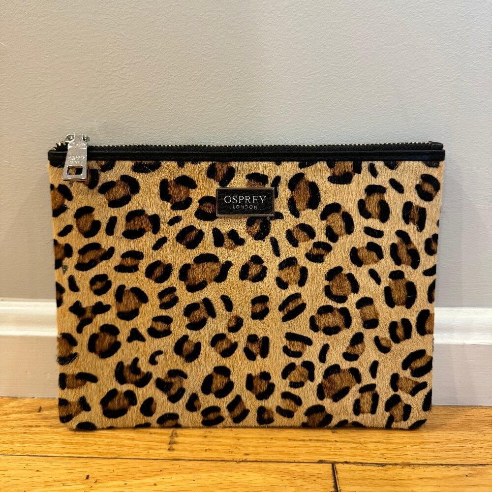 Osprey London Olivia Pouch Leather Calf Hair Leopard Purse